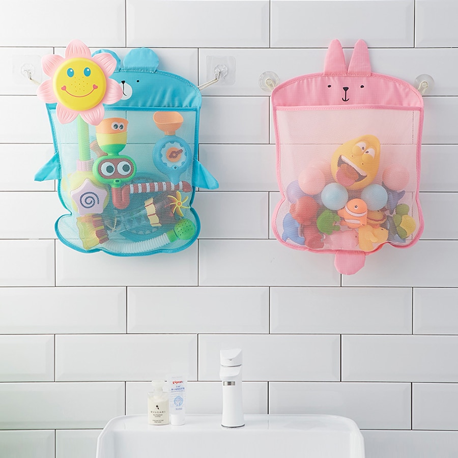 QWZ New Baby Bathroom Mesh Bag Sucker Design For Bath Toys Kids Basket Cartoon Animal Shapes Cloth Sand Toys Storage Net Bag